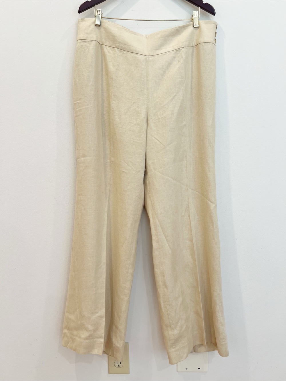 Lauren Ralph Lauren Pants Womens 16 Beige Linen Wide Leg Lined Classic Flowy